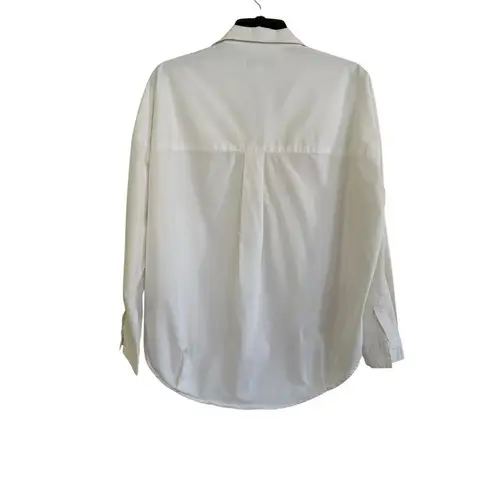 Magaschoni Tunic Top Poplin Blouse Collared Split Neck Popover White Size Medium