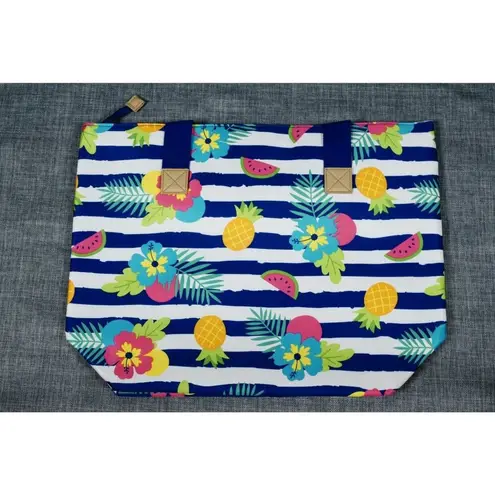 Arcadia Beach Tote Bag Tropical Striped Large Travel Vacation Purse Blue NWT!