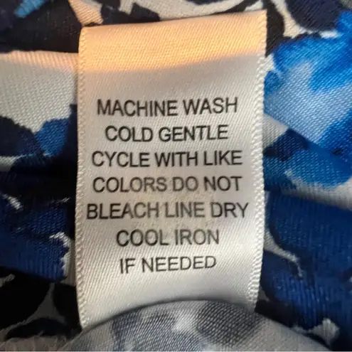 Ellen Weaver Size 3X White & Blue Floral Crewneck Short Bell Sleeve Blouse W/Zip