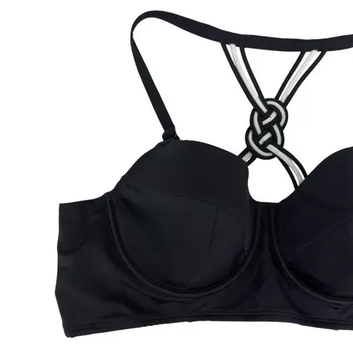 Cacique NWT Swim Underwire Balconette Macrame Swim Bikini Top Black Size 44C
