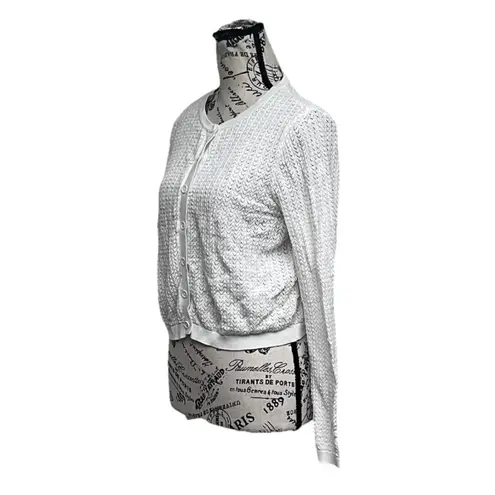 Vtg Y2K Madden NYC Women’s White Cotton Crochet Cardigan Size L Button Front Size L