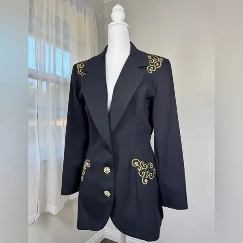 Vintage ‘90s Nina K Black Blazer w/ Gold Embroidery + Rhinestones Size M