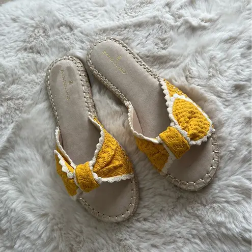 Bandolino Yellow Braylin Bow Tie Scallop Trim Espadrille Slide Sandals NEW