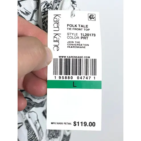 Karen Kane Handbag Purse Scarves Tie Front V Neck Blouse Top L Monochrome NWT