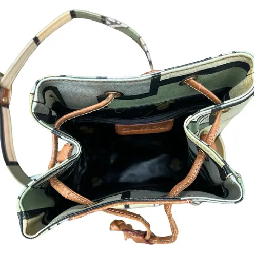 Double Fish 90s Leather Geometric Beige Green Silver Drawstring Shoulder Bag