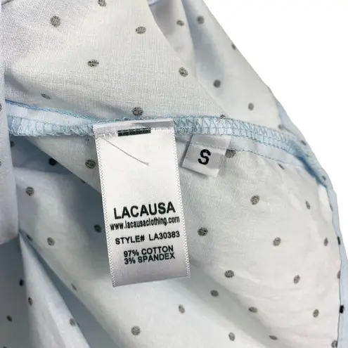 Lacausa NWT Avery Cotton Poplin Long Sleeve Mini Dress Baby Blue Dot Small