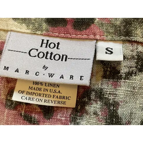 Hot Cotton by Marc Ware Floral Leopard Print Linen Top Blouse Small Pink