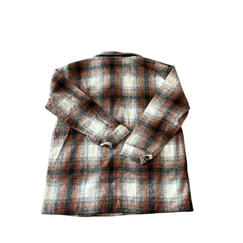 Womens Brown & Cream Plaid Button