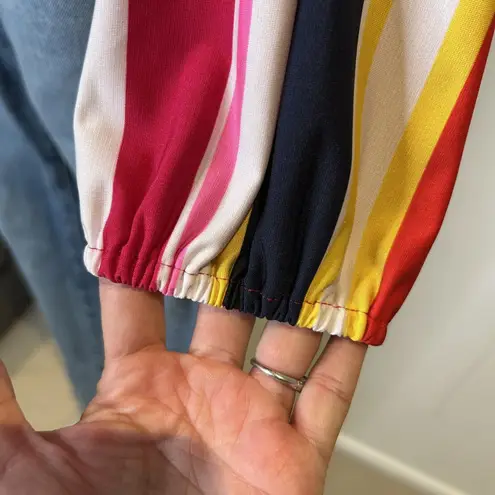 NYGARD Stripe Multicolor Long Sleeve Blouse Red Pink Yellow Size Large