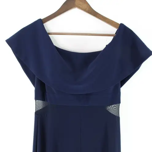 XScape  Jersey Popover Off the Shoulder Cutout Gown Navy 8