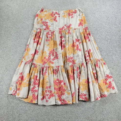 Classic Elements Vintage Skirt 10 Cream Pink Cotton Floral Tiered A-Line Flowy