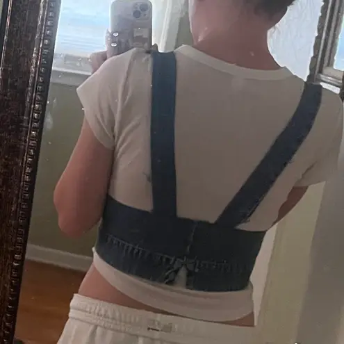 Reworked Denim Crop Top Blue