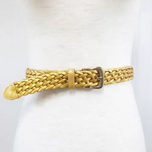 VINTAGE 90s Gold Metallic Woven Leather Belt Braided Y2K Retro Medium Large Gold