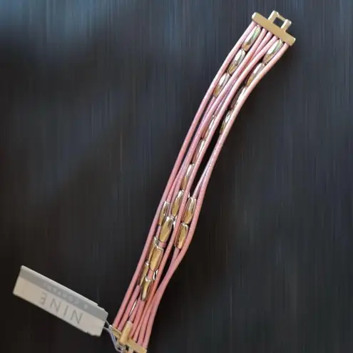 Nine & Co. Pink Leather Strand and Silver Link Bracelet NWT