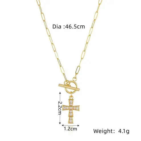 Boutique Diamond Cross Toggle Paperclip Necklace | 18k Gold Filled