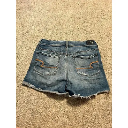 American Eagle  Super Stretch Hi-Rise Shortie Ripped Denim Jean Shorts Cuffed 12