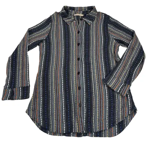 Soft Surroundings Multi Textured Knit Striped Button Up Shirt Long Sleeve Size S - Image 1