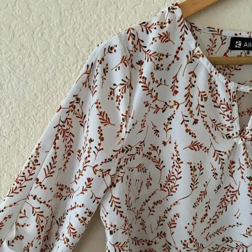 Allegra K Women's Floral Keyhole Organza Long Sleeve Ruffle Blouse Size Small
