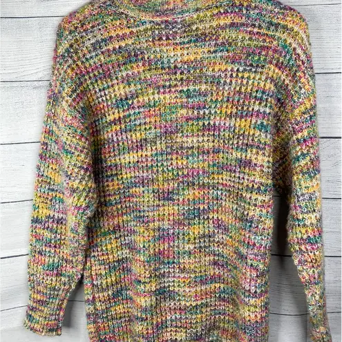 The Moon Sugar Womens Thick Knit Mock Neck Chunky Rainbow Sweater Size XS Colorful