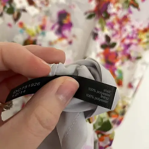 The Limited Lilac Lavender Purple Gray ish Floral Satin Cap Sleeve Belted Dress