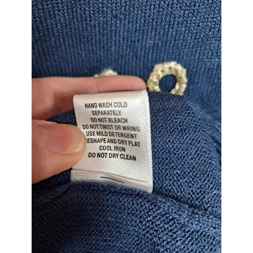 Roz & Ali Women's Navy Acrylic Cheers Embroidered Crew Neck Sweatshirt Size XL