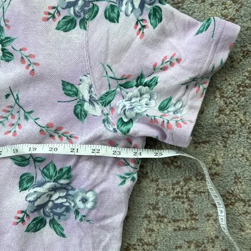 Cathy Daniels Short Sleeve Button Down Floral Cardigan Purple Medium