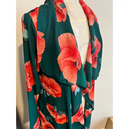 Her Clothing Maxi Floral Kimono Top Medium Green