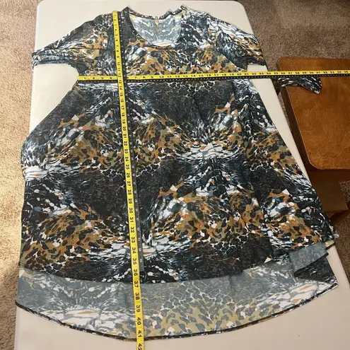 Comfy USA Tunic Top Womens XL Multicolor Mesh Animal Print High Low Long Sleeve Blue