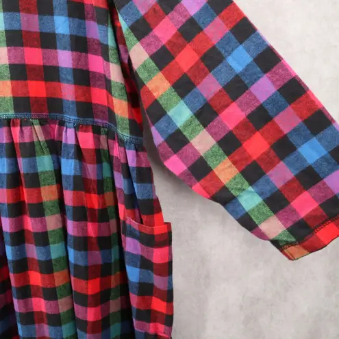 Plaid Buffalo Maxi Flannel Granny Cottage Pearl Snap Electric VTG Y2K Dress 1X Red
