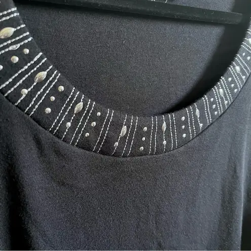 Karen Scott Black Embellished Neck Tee
