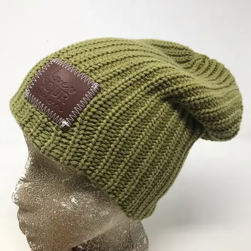 Love Your Melon Light Olive Green Cotton Knit Slouchy Beanie Hat Classic OS