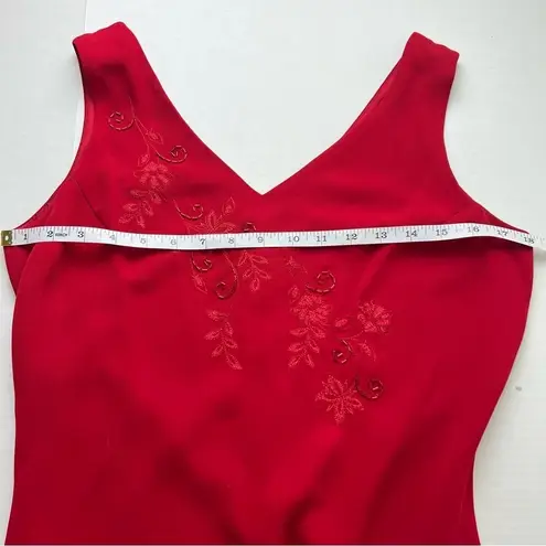 Amanda Smith VINTAGE Red V Neck Midi Dress Size 8 Sleeveless Date Night