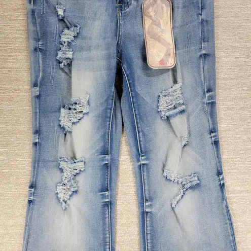 Elite Jeans Juniors 11/12 Flare Denim Distressed Fringe Hem Y2K Deadstock NWT