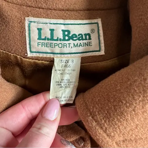 L.L.Bean Vintage  Brown Hooded Wool 3 Toggle Trench Coat size 8