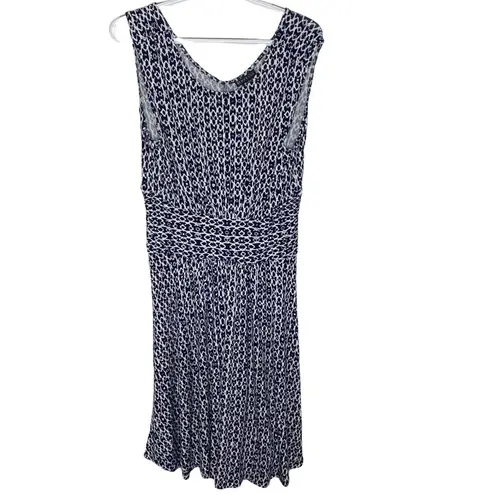 Bobeau navy ikat fit and flare jersey knit stretch midi dress size M