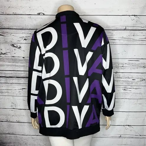 Ashley Stewart Sport 22/24 Black Purple & White Diva Novelty Print Bomber Jacket