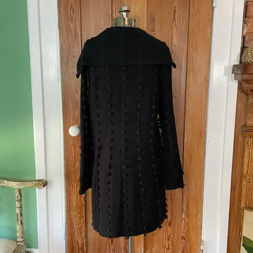 Nic+Zoe Black Pom Pom Textured Knit One Button Duster Cardigan Sweater~Large