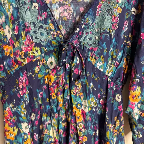 Sundance Kimono Style Dress Cover Up Boho Bohemian Embroidered pxs festival Blue