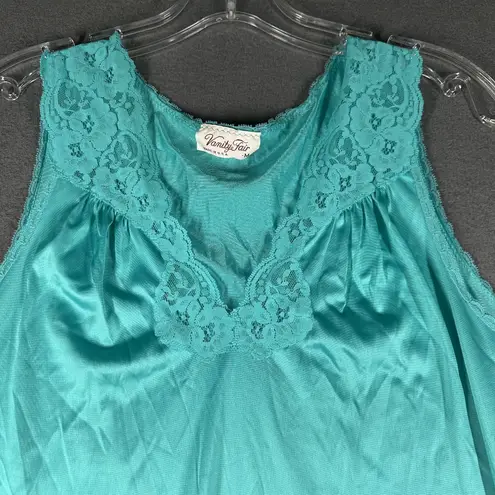 Vanity Fair Vintage Nightgown Womens Medium Teal Lace Chemise Made USA 90s