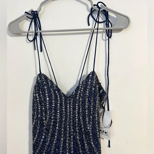 NWT Andretta Donatello SILK vintage beaded embellished navy gown whimisoth Blue