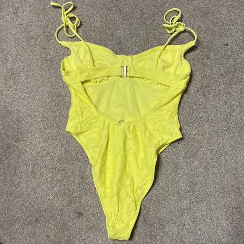 Forever 21  Yellow Eyelet Tie Strap One Piece Swimsuit Size M