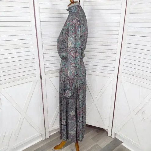 Vintage J.G. Hook Paisley Pleated Skirt Mock Neck Maxi Dress Green Multi 4