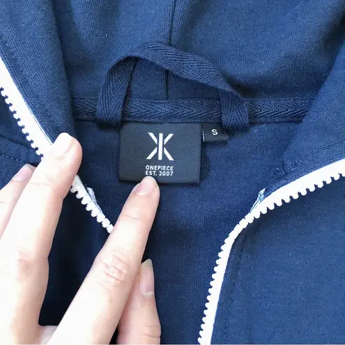 One Piece • Racer Jumpsuit onesie navy white knit zip front loungewear unisex