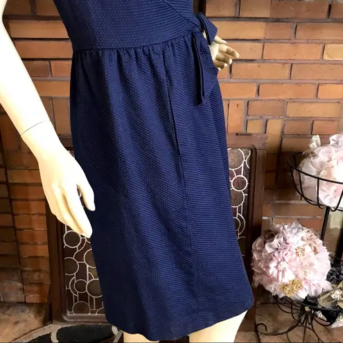 David Meister BLUE WAFFLE KNIT SHEATH DRESS WITH FAUX TIE WAIST (8)