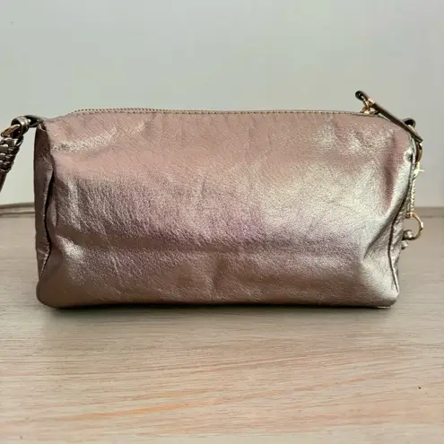 Elliott Lucca Gold Metallic Basket Weave Woven Leather Crossbody Bag Purse