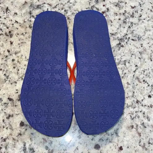 Tory Burch  Wedge‎ Flip Flops Blue Red/Orange Size 9.5 EUC