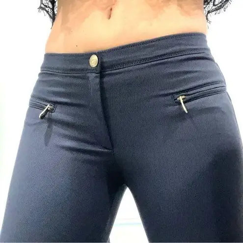 Versace Collection Stretch leggings with Medusa Zipper Blue Size 6