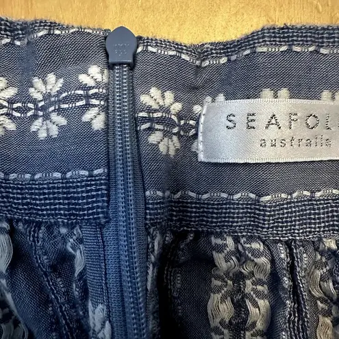 Seafolly Anthropologie Dobby Stripe Jumpsuit Criss Cross Back Chambray Paisley L