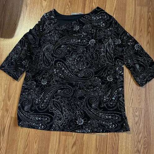 Vintage Sparkle Embellished Black Paisley Women's Top Size 3x Wedding Formals