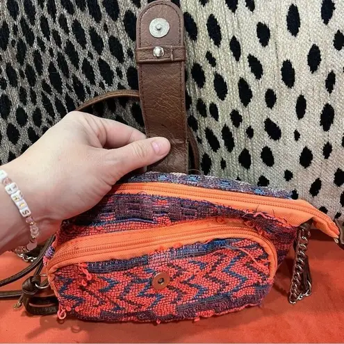 Vintage Boho Woven Patchwork Festival Crossbody Bag Aztec Textile Chain Purse Orange